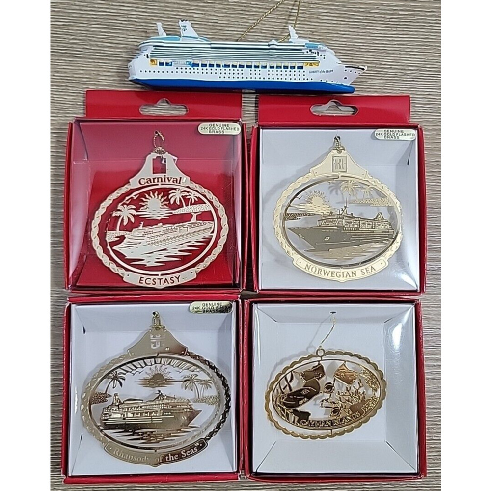 Nation's Treasures 4 3D Genuine 24K Gold Flashed Cruise Ship‎ & 1 Ship Ornaments